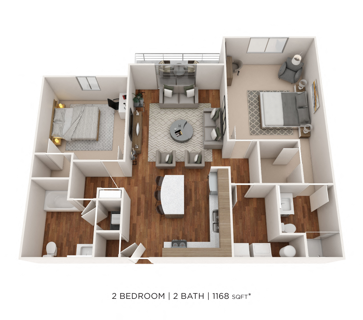 Two Bedroom 2 Bath- 1168 sqft floor plan