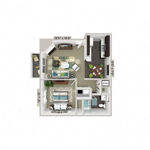 Village at Cliffdale Apartments, Fayetteville North Carolina, 1x1 Sicily 3D floorplan