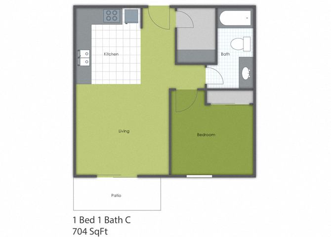 1 Bedroom 1 Bath C floor plan