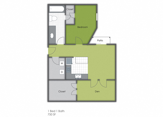 1 Bedroom 1 Bath D floor plan