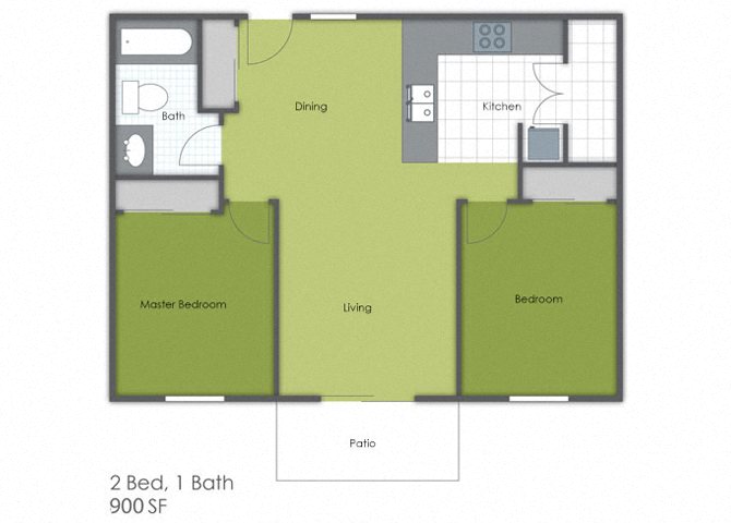 2 Bedroom 1 Bath B floor plan