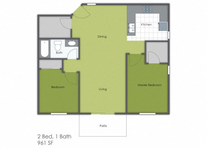 2 Bedroom 1 Bath C floor plan
