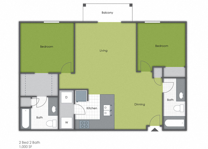 2 Bedroom 2 Bath A floor plan