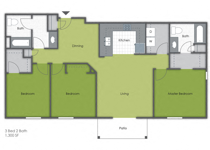 3 Bedroom 2 Bath B floor plan