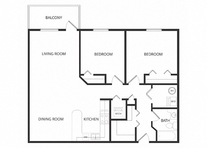 2 Bedroom 1 Bath floor plan