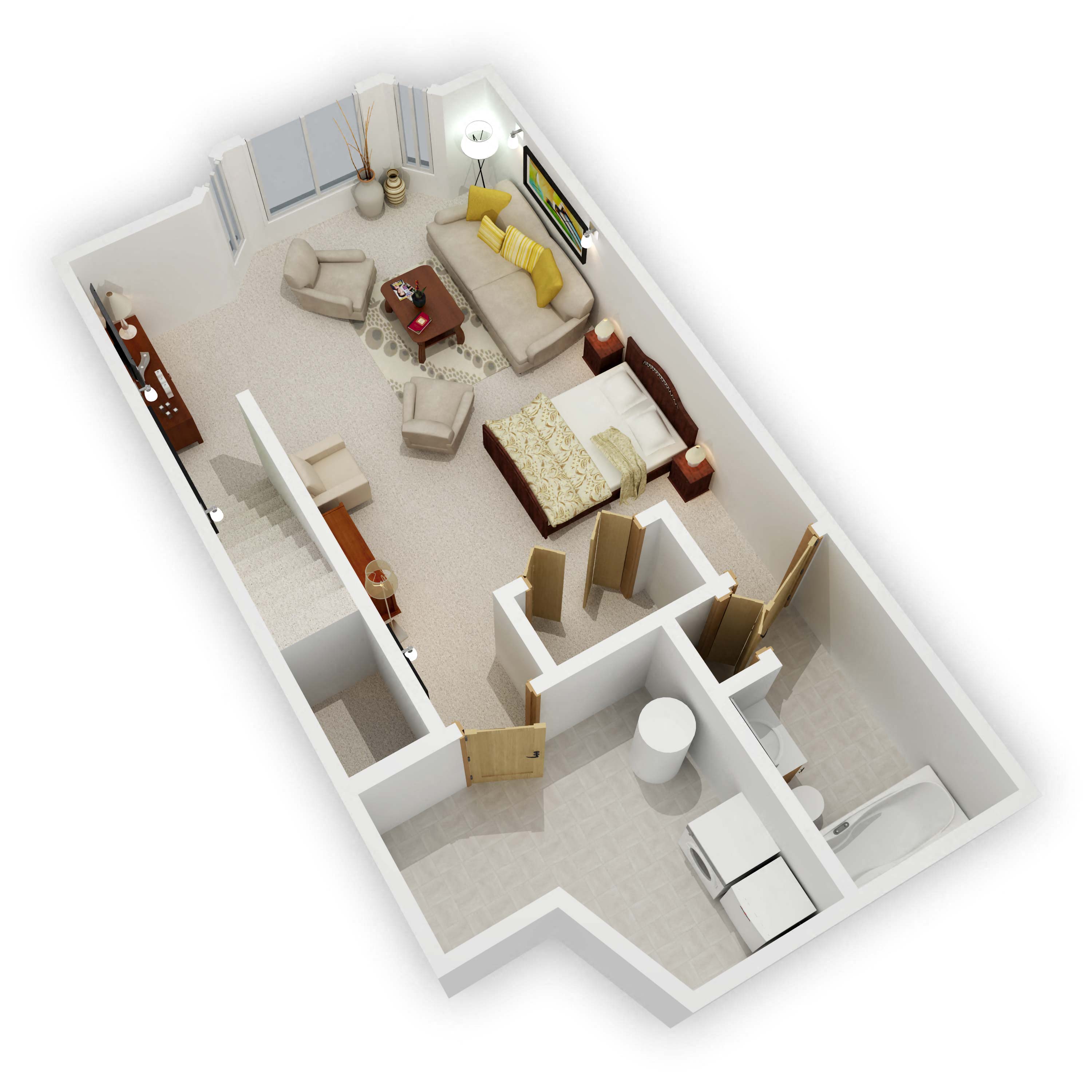 Bass Lake Hills Townhomes - Crestview Three Bedroom Lower Level Floor Plan (3D)