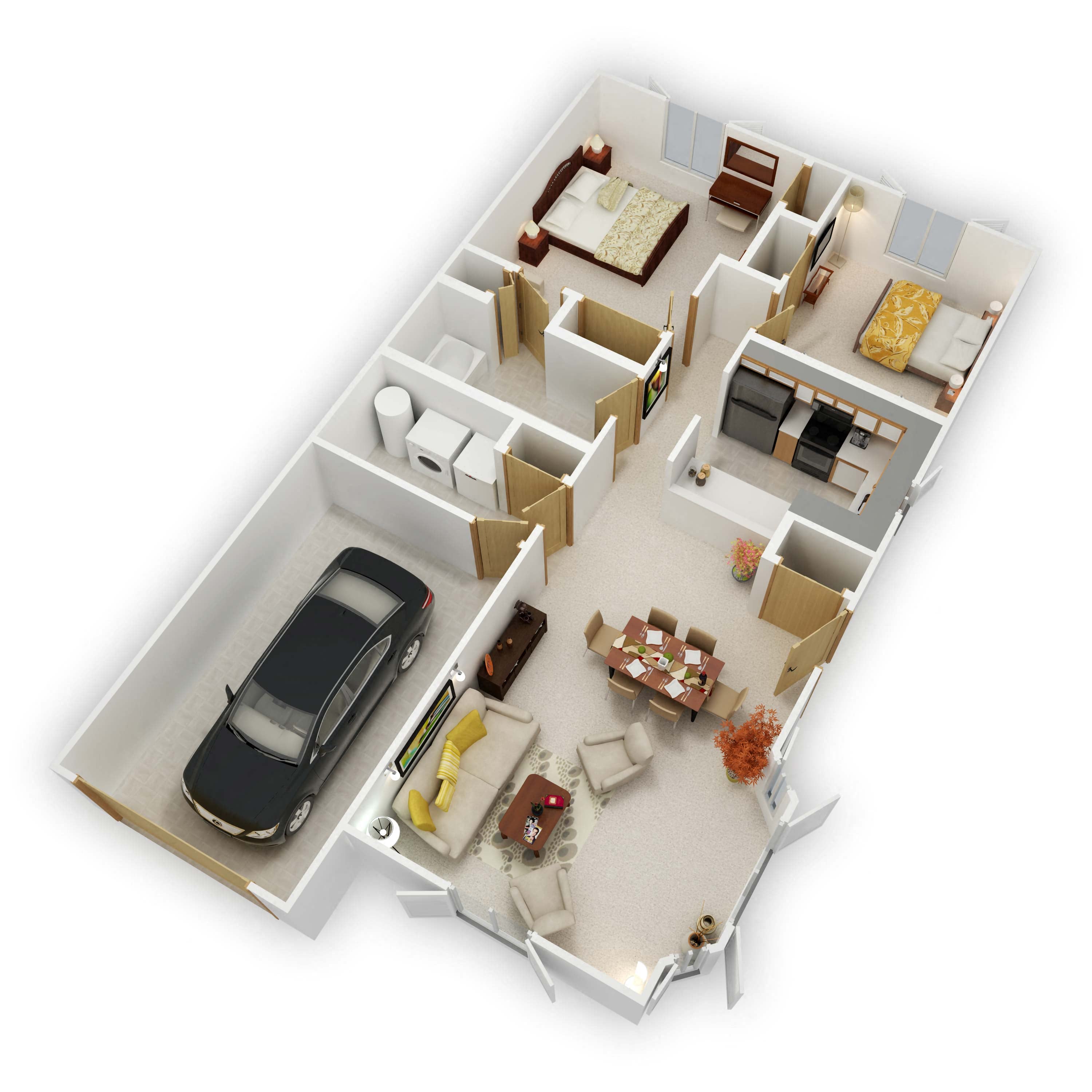 Bass Lake Hills Townhomes - Forestwood Two Bedroom Floor Plan (3D)