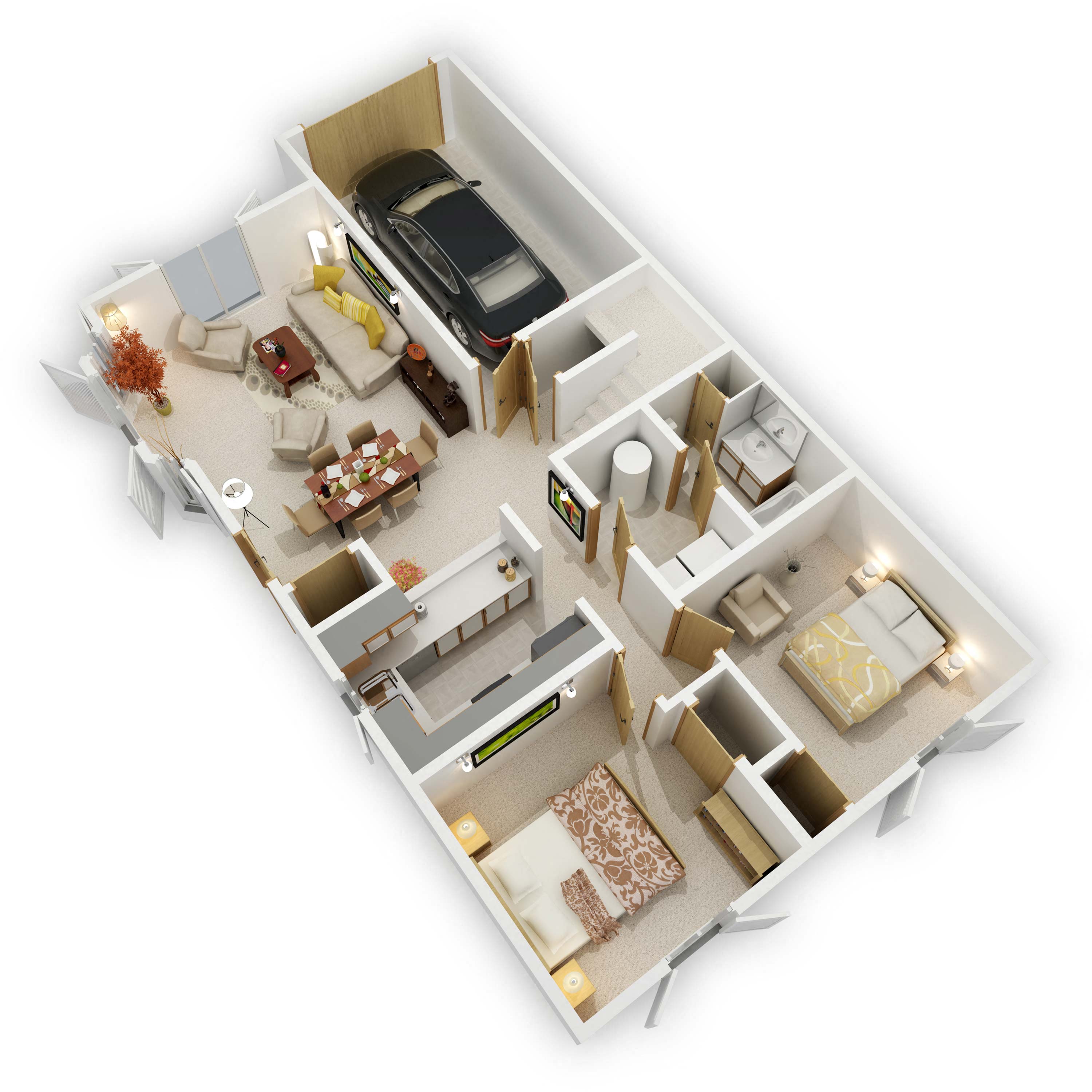 Bass Lake Hills Townhomes - Hearthstone Three Bedroom Main Level Floor Plan (3D)