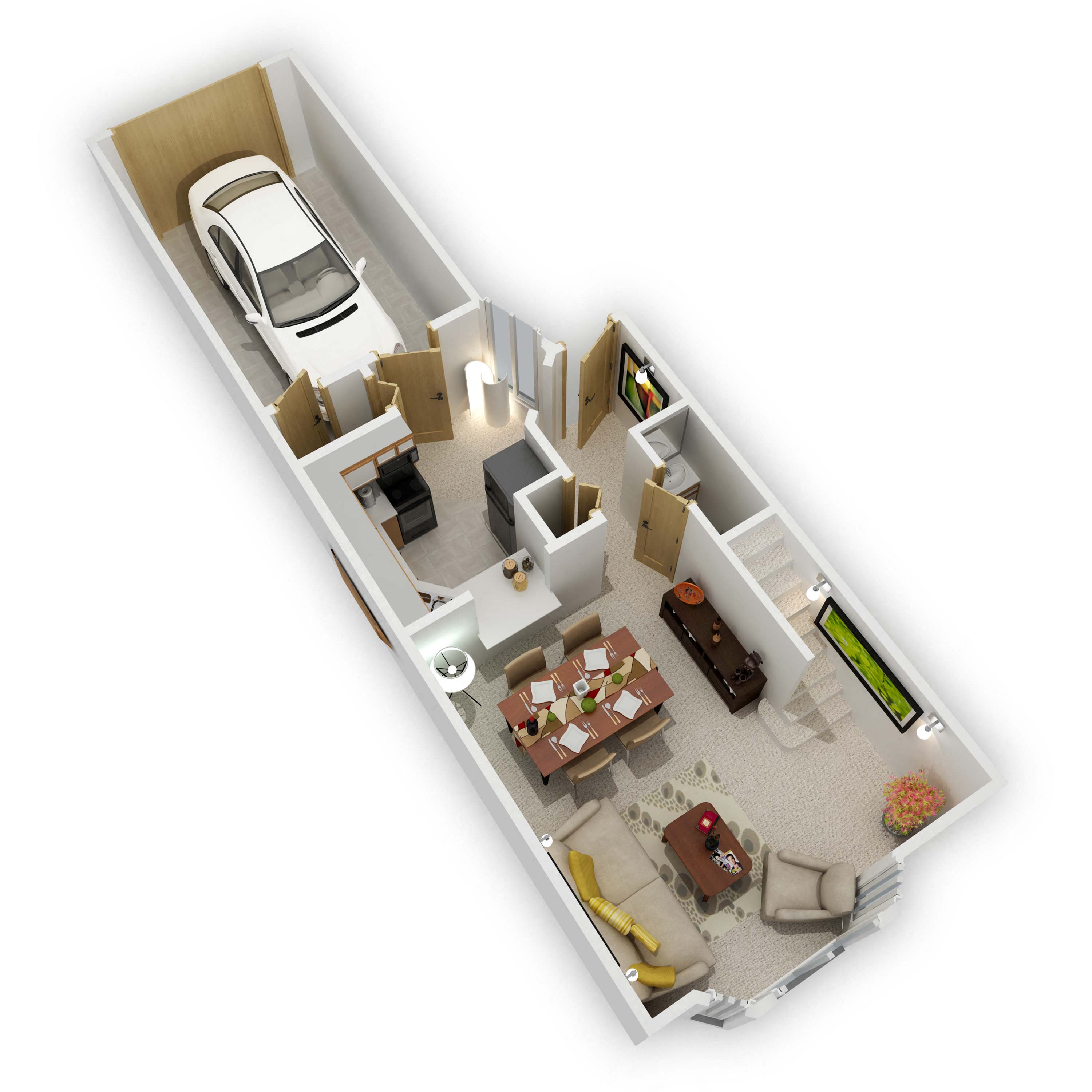 Bass Lake Hills Townhomes - Rivergate Two Bedroom Main Level Floor Plan (3D)