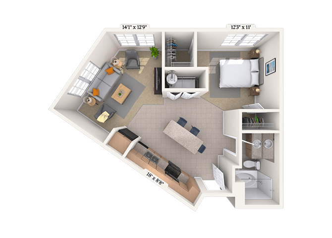 Studio 0x1 714 SF floor plan