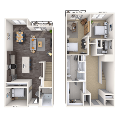 Townhome 3X2 2052 SF floor plan