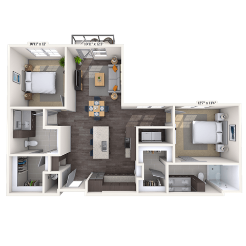 Tradition 2x2 1078-1147 SF floor plan