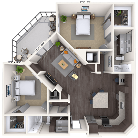 Tradition 2x2 1203-1225 SF floor plan