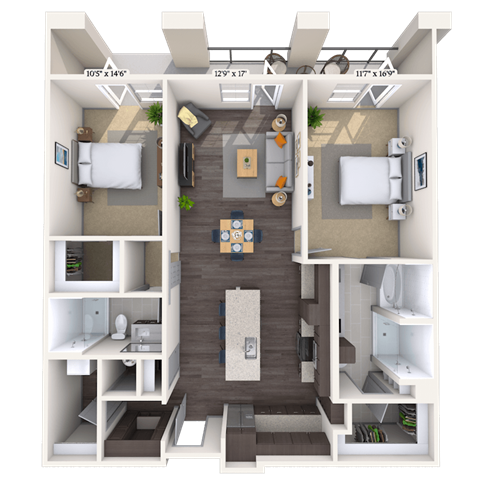 Tradition 2x2 1298-1370 SF floor plan