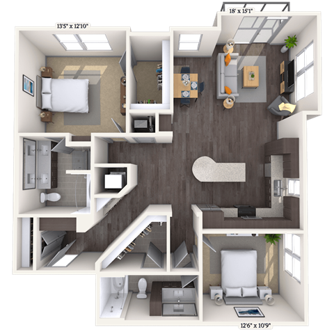 Tradition 2x2 1302-1321 SF floor plan