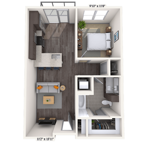 Traditional 1x1 660-715 SF floor plan