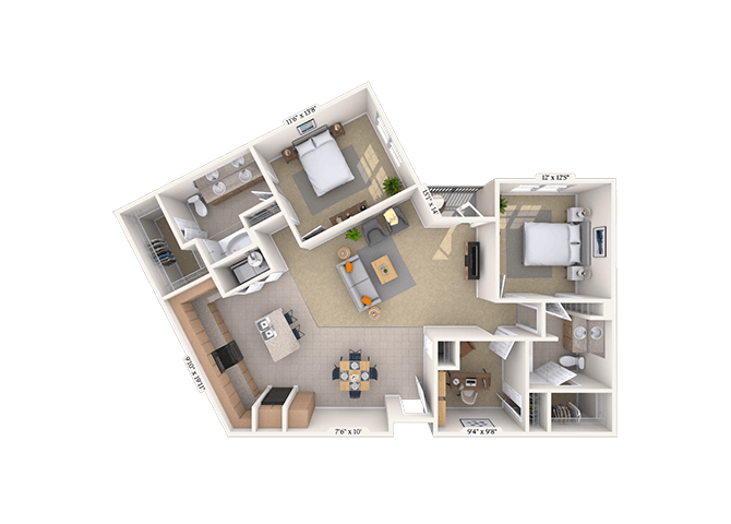 Traditional 2x2 1376 SF floor plan