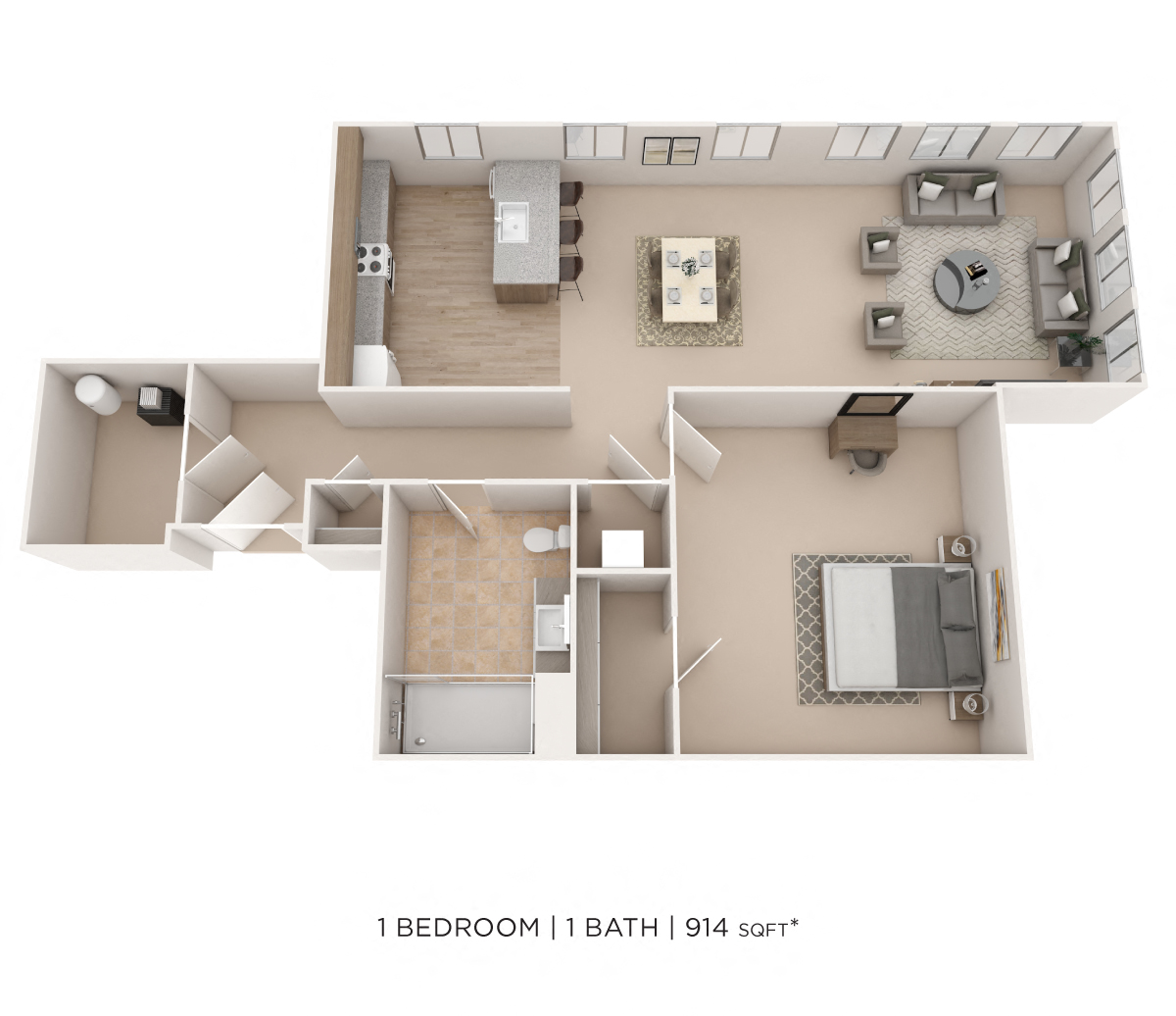 One Bedroom- 914 sqft floor plan