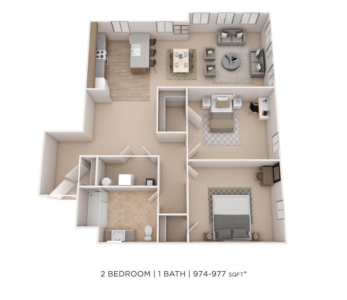 Two Bedroom- 974 sqft floor plan