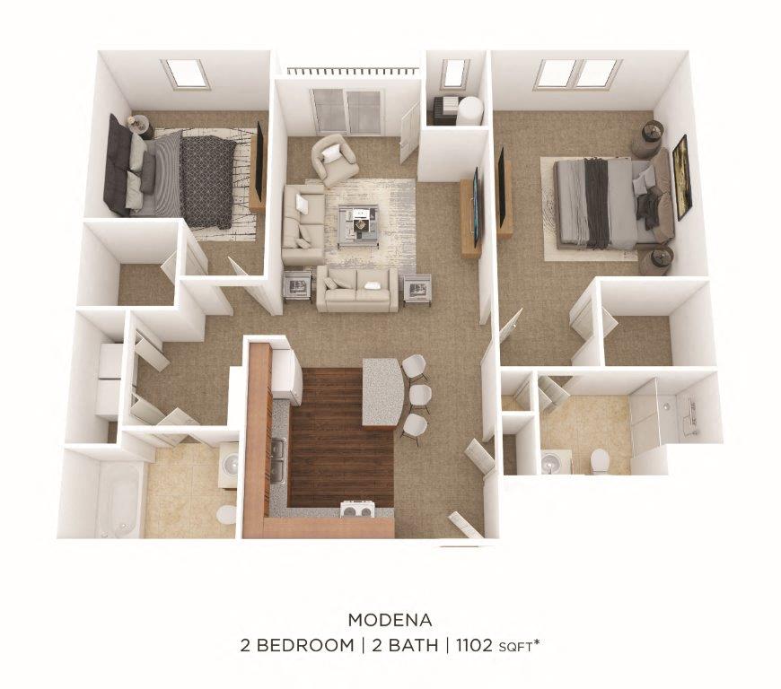 2 Bedroom 2 Bath - Modena floor plan