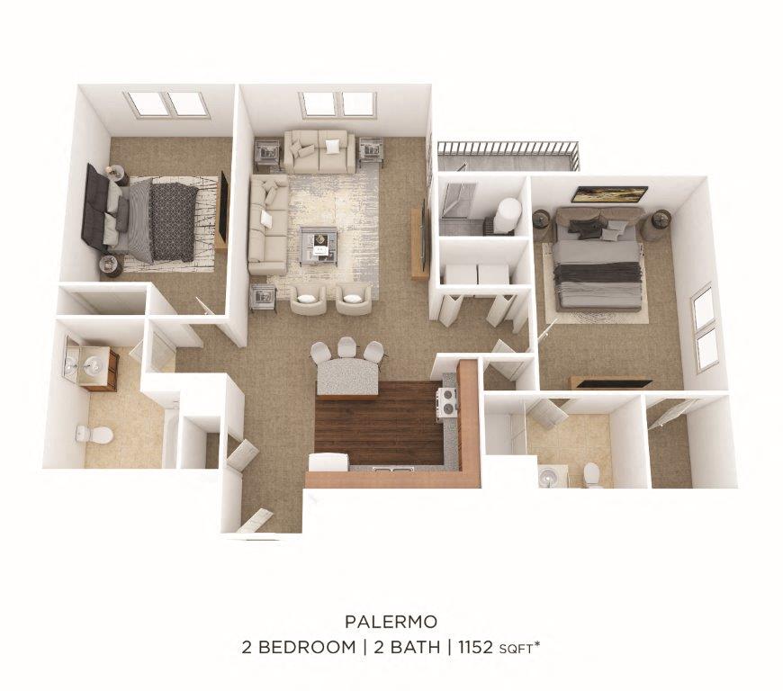 2 Bedroom 2 Bath - Palermo floor plan