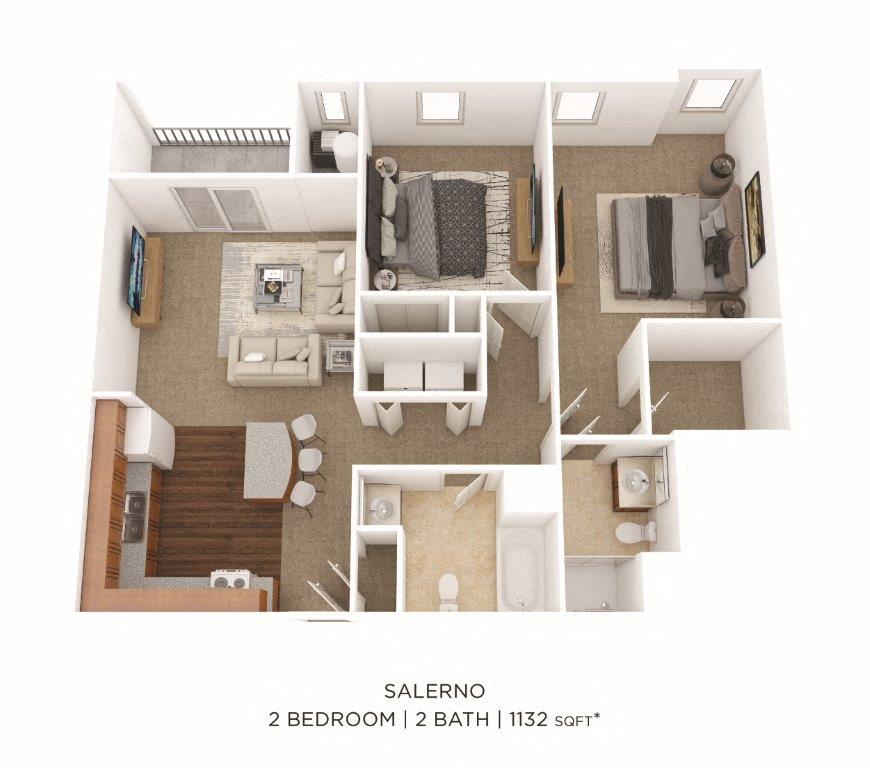 2 Bedroom 2 Bath - Salerno floor plan