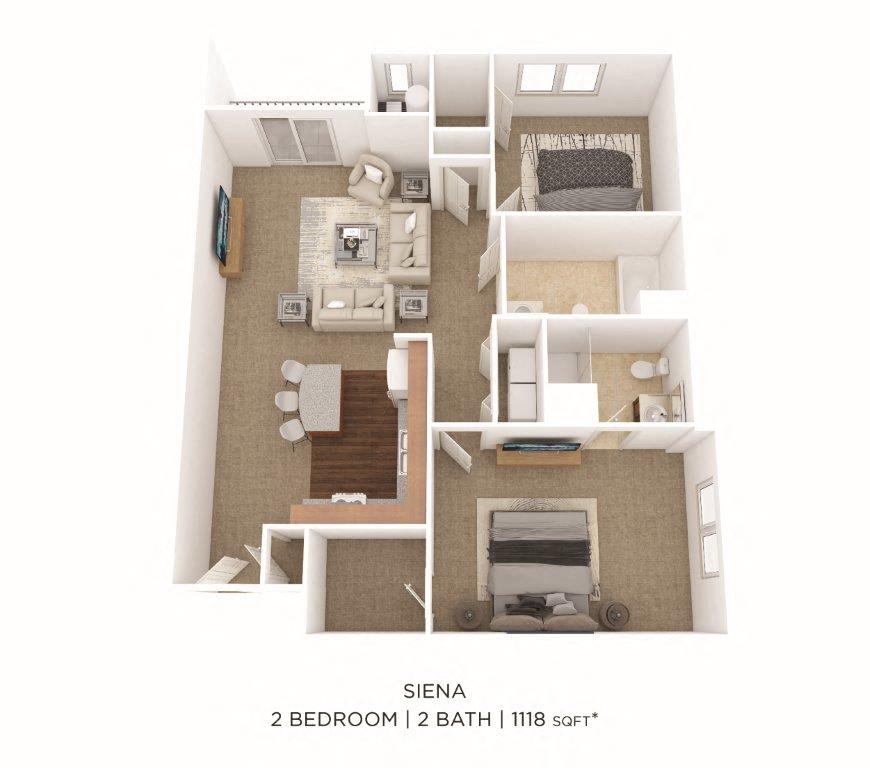 2 Bedroom 2 Bath - Siena floor plan