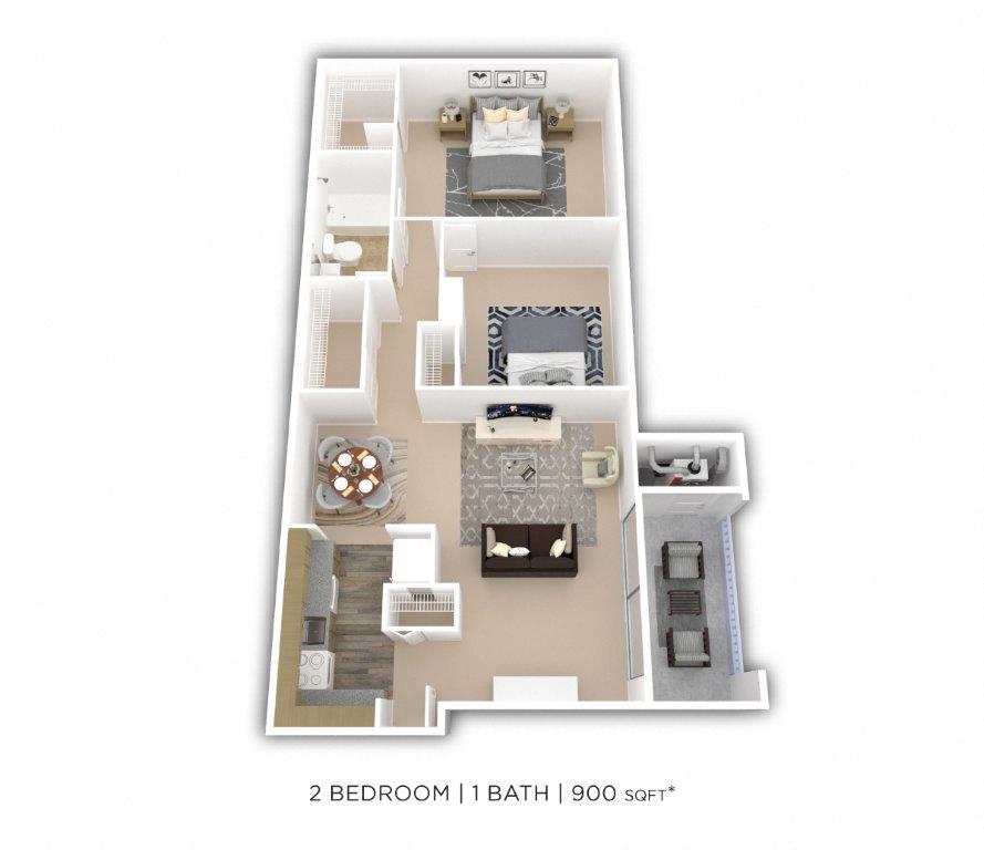 Two Bedroom - 900 sqft floor plan