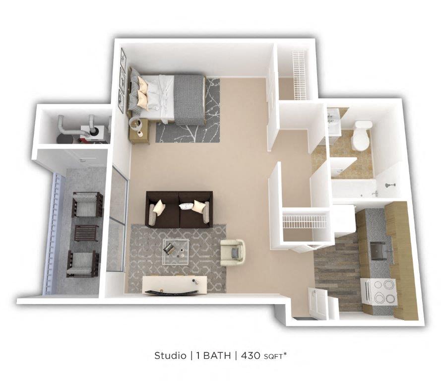 Studio - 430 sqft floor plan