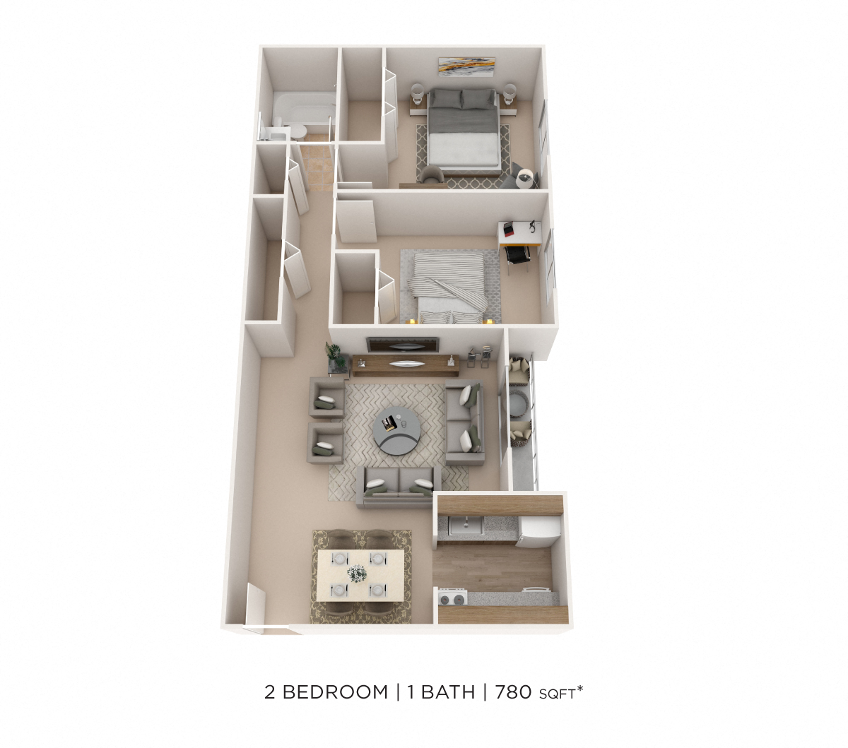 Two Bedroom- 780 sqft floor plan