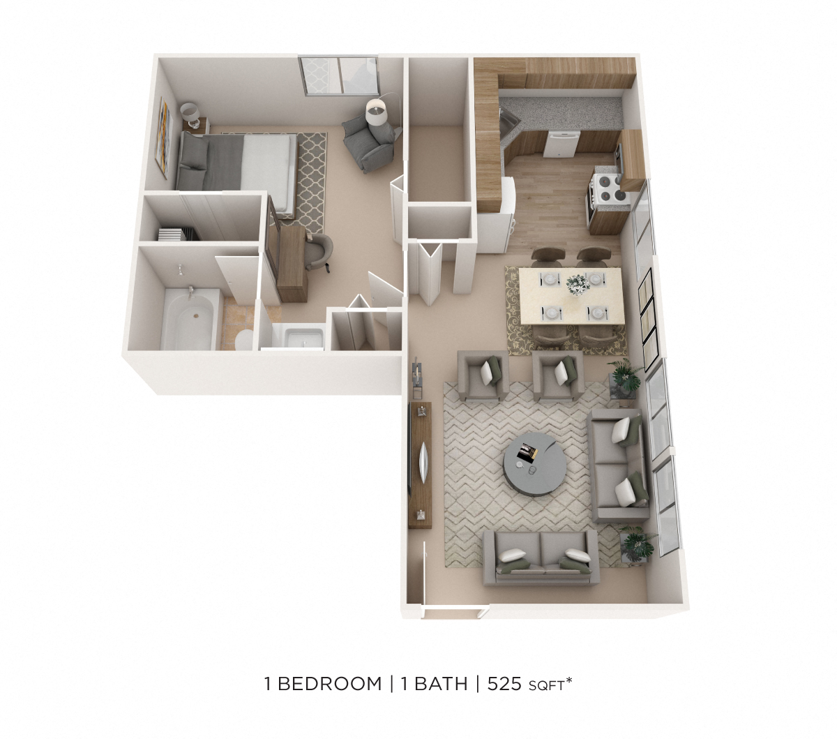 One Bedroom-525 sqft floor plan