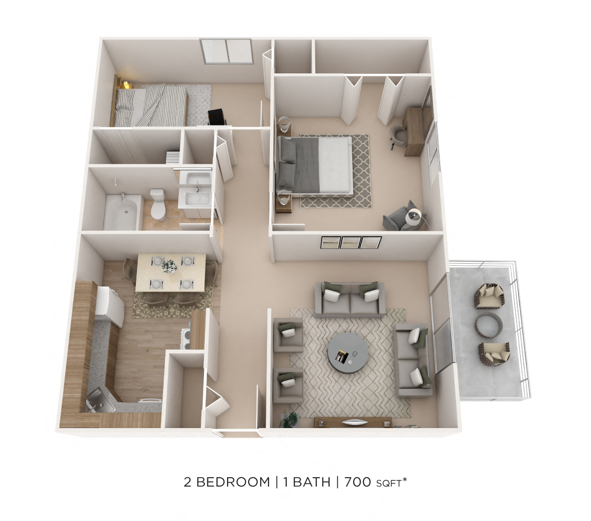 Two Bedroom- 700 sqft floor plan