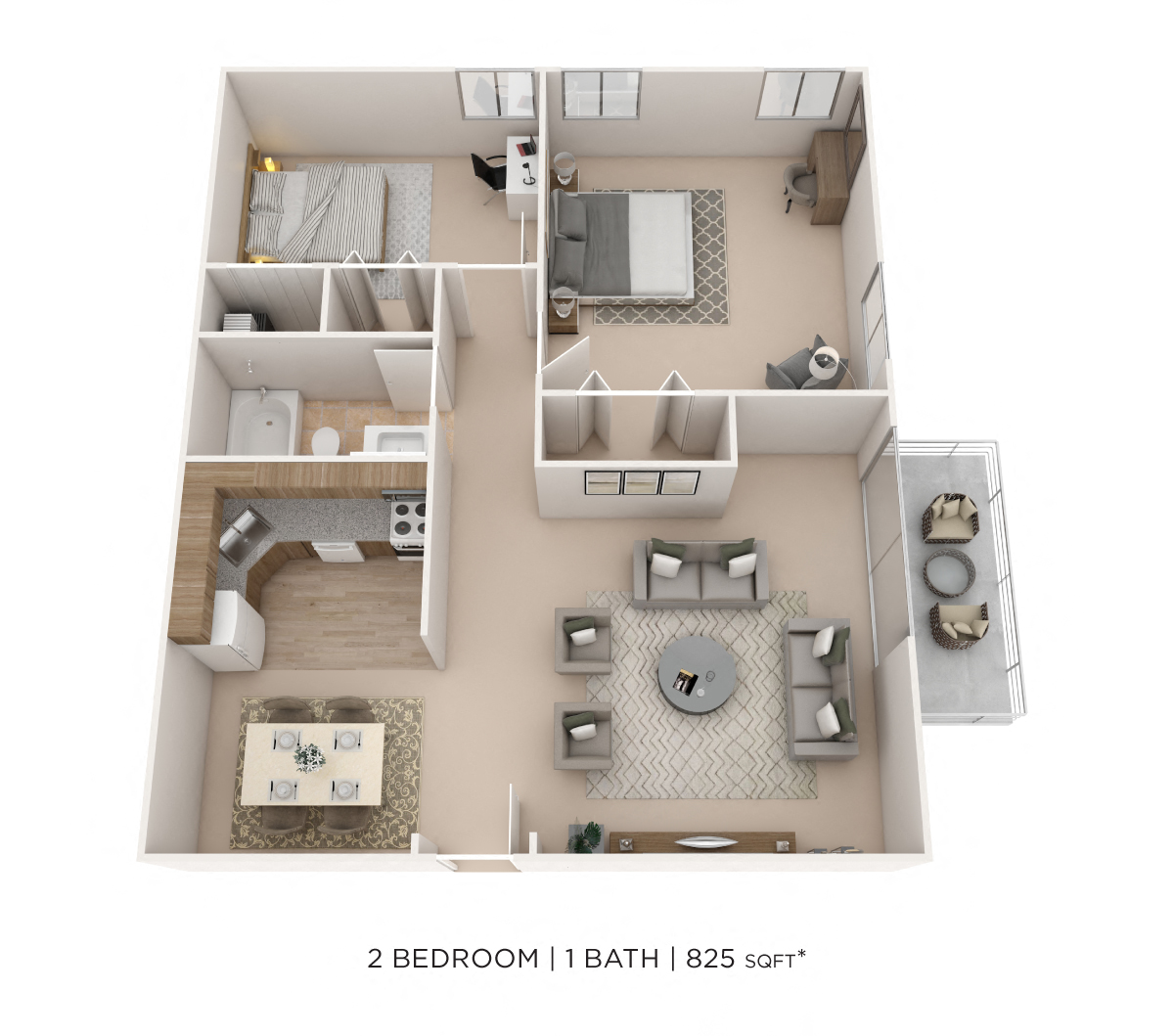 Two Bedroom- 825 sqft floor plan