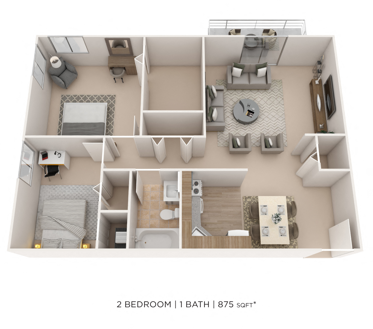 Two Bedroom- 875 sqft floor plan