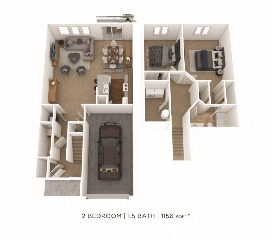Two Bedroom 1.5 Bath Townhome floor plan