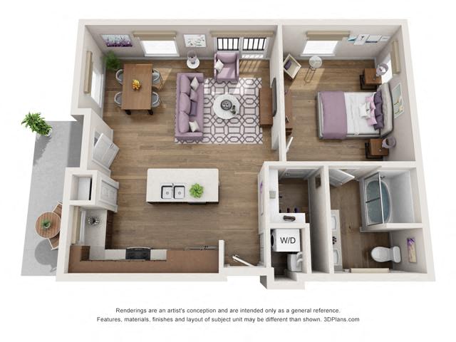 Floor Plan One Bedroom B3 Layout