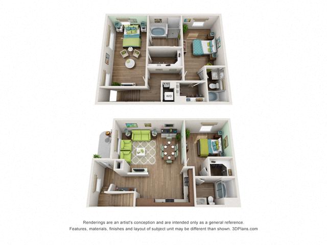 Floor Plan Three bedroom Townhome D2 Layout