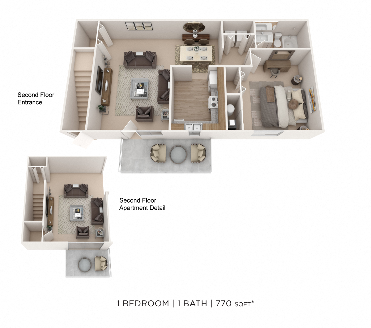 One Bedroom- 770 sqft floor plan