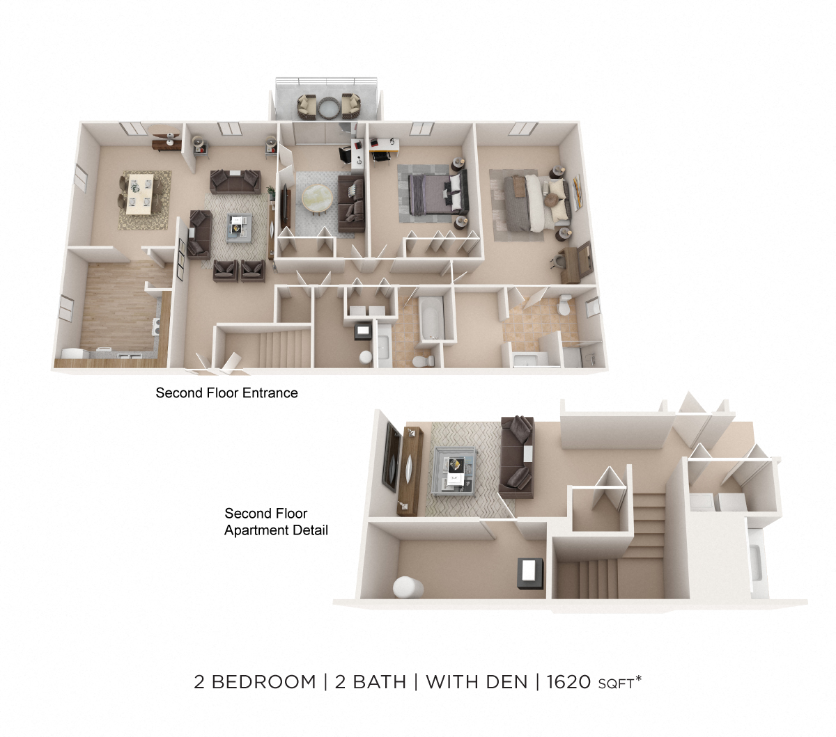 Two Bedroom 2 Bath- 1,620 sqft floor plan