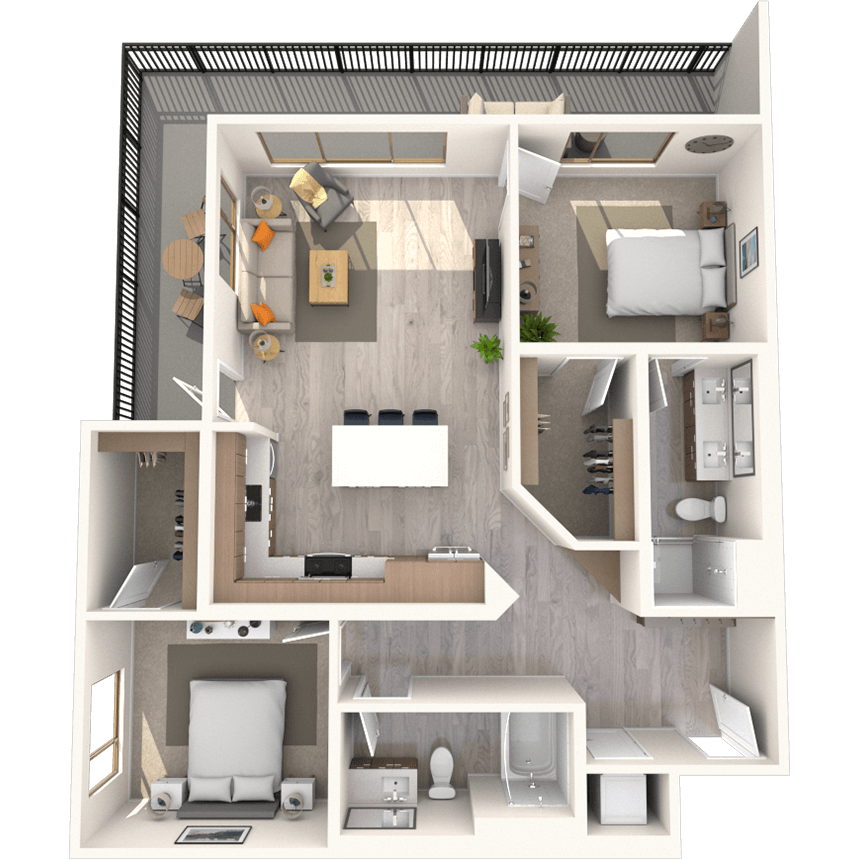 B1 2x2-1177 SF floor plan