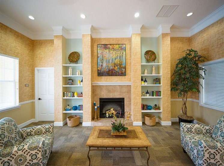 Clubhouse Lounge With Fireplace at Camri Green Apartments, Jacksonville