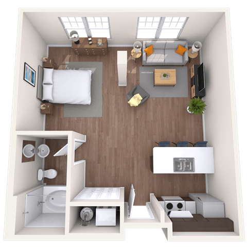 Studio 0x1 580-633 SF floor plan