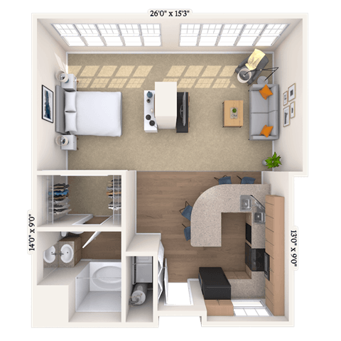 Studio 1x1 814-853 SF floor plan