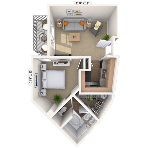 Traditional 0x1 538 SF floor plan