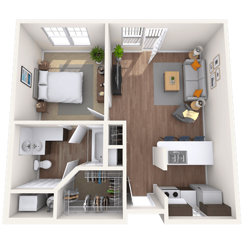 Traditional 1x1 485-660 SF floor plan