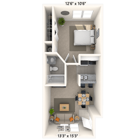 Traditional 1x1 516 SF floor plan