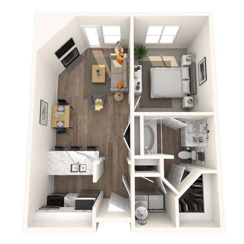 Traditional 1x1 548-695 SF floor plan