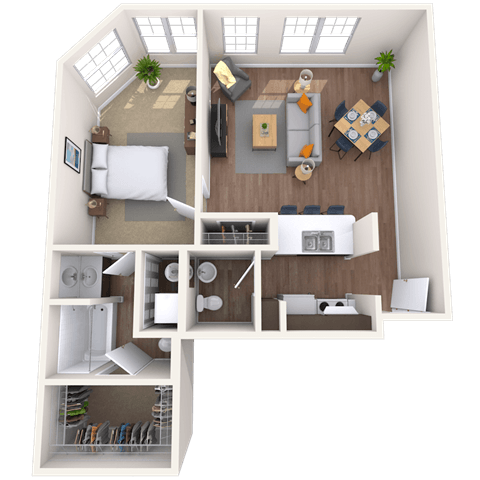 Traditional 1x1 580-935 SF floor plan