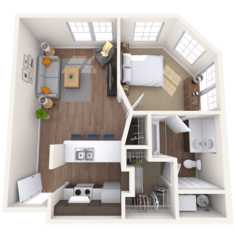 Traditional 1x1 606-727 SF floor plan