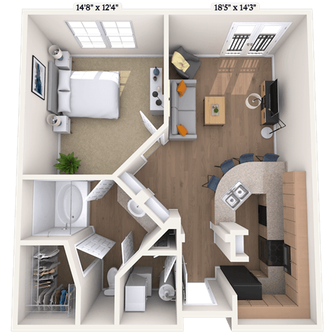 Traditional 1x1 723-806 SF floor plan